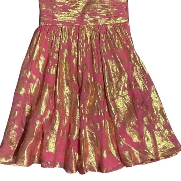 Aidan Mattox Silk Metallic Halter Cocktail Dress Pink Gold Size 6 - Picture 3 of 11